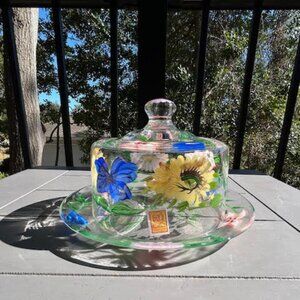 Royal Danube Vintage Floral Crystal Cheese Dome Serving Dish